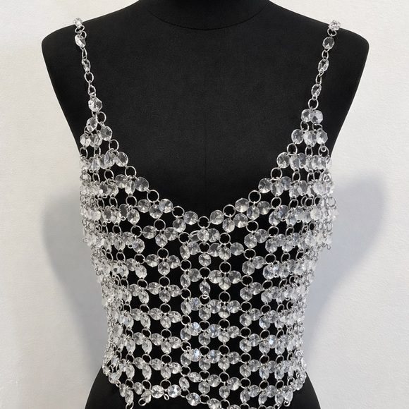 Zara Tops - ✨ ZARA Crystal Chainmail Top – Silver | Size M | NWT ✨